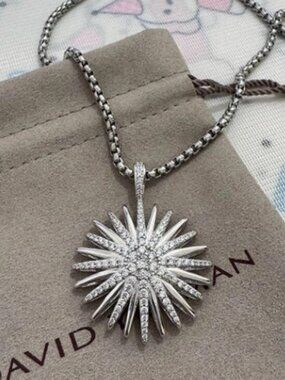 Sterling Silver 30mm Medium Starburst Diamond Necklace